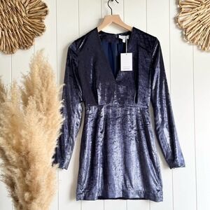 & OTHER STORIES velvet mjni dress blue long sleeve cocktail size 2 metallic